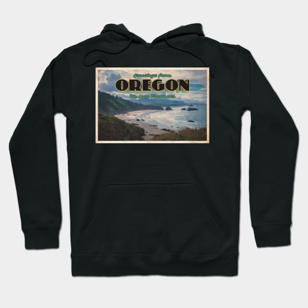 Greetings from Oregon - Vintage Travel Postcard Design Hoodie by fromthereco